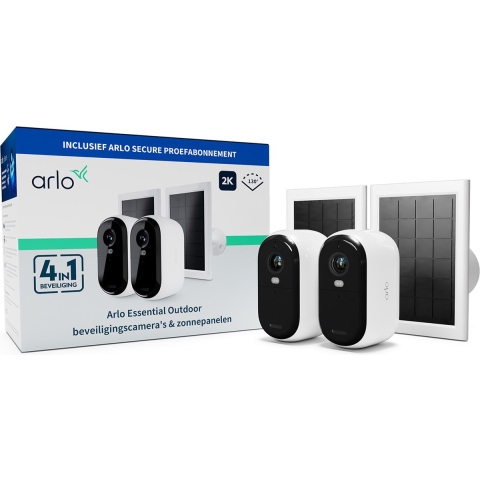 ARLO BUNDLE ESSENTIAL2 2K OUTDOOR CAMERA 2-PACK + 2-SOLAR PANEL VMK3250-100EUS IP-Bewakingscameraset Met 2 cameras 2688 x 1520 Pixel