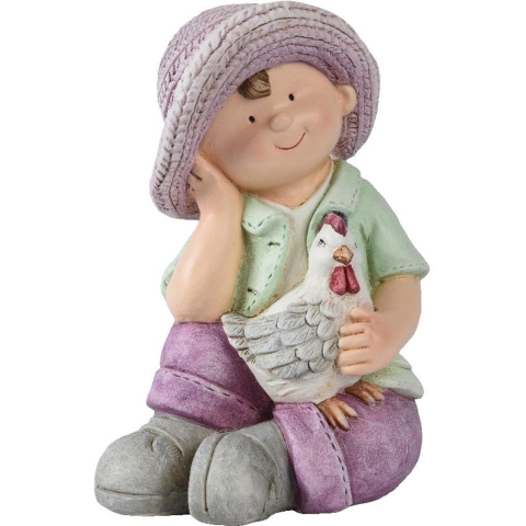 Jongen met kip zittend - Decoris