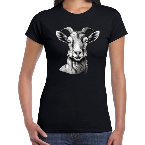 Cadeau T-shirt dames - boerderijdieren liefhebber - zwart - geit S -