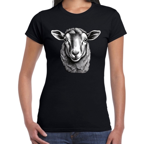 Cadeau T-shirt dames - boerderijdieren liefhebber - zwart - schaap XL -