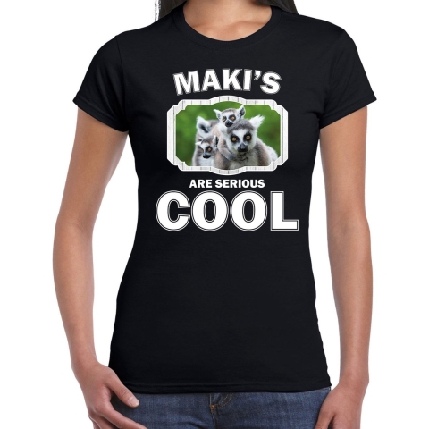Dieren maki t-shirt zwart dames - makis are cool shirt XS -