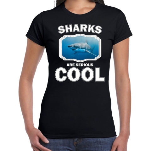 Dieren haai t-shirt zwart dames - sharks are cool shirt S -
