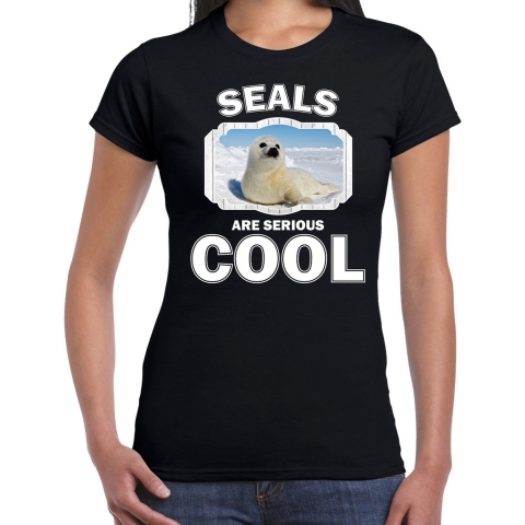 Dieren witte zeehond t-shirt zwart dames - seals are cool shirt 2XL -