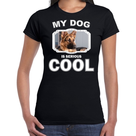 Duitse herder honden t-shirt my dog is serious cool zwart voor dames XL -