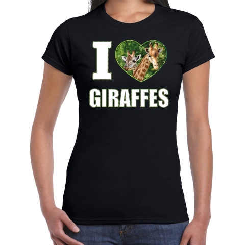 I love giraffes t-shirt met dieren foto van een giraf zwart voor dames XL -
