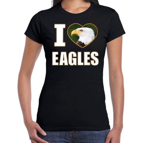 I love eagles t-shirt met dieren foto van een amerikaanse zeearend zwart voor dames XS -