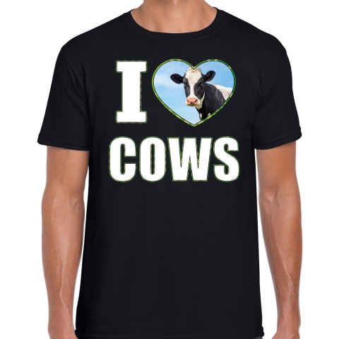 I love cows t-shirt met dieren foto van een koe zwart voor heren S -