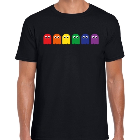Gay Pride T-shirt voor heren - pride - zwart - spookjes - LHBTI M -