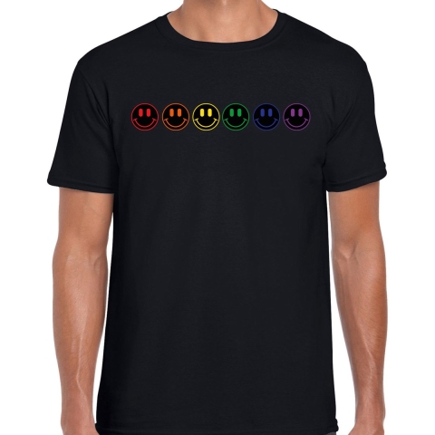 Gay Pride T-shirt voor heren - pride - zwart - smileys - LHBTI S -