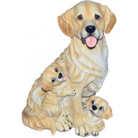 Honden beeldje Golden Retriever met puppies - beige - polystone - 35 cm -