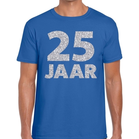 25 jaar zilver glitter verjaardag/jubilieum shirt blauw heren XL -
