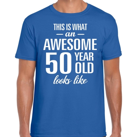 Awesome 50 year / 50 jaar cadeau t-shirt blauw heren M -