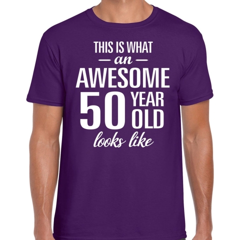 Awesome 50 year / 50 jaar cadeau t-shirt paars heren S -