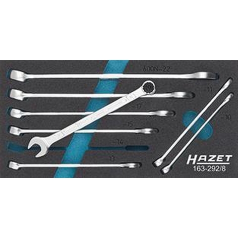 HAZET Ring-steeksleutelset 163-292/8 · Buitentwaalfkant tractieprofiel · 8-delig · 10 · 11 · 13 · 14 · 15 · 17 · 19 · 22