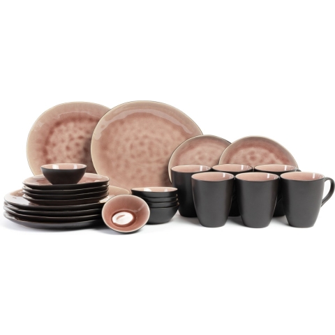Cosy & Trendy Serviesset Organic Laguna Old Rose 24-delig / 6 personen - 6 dinerborden, 6 diepe borden, 6 bekers en 6 schaaltjes