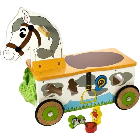 Houten loop- en sorteerwagen paard