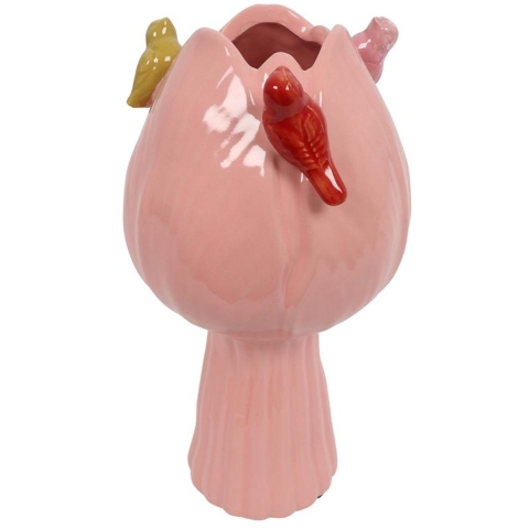 Vaas tulp met vogels S roze Ø11cm
