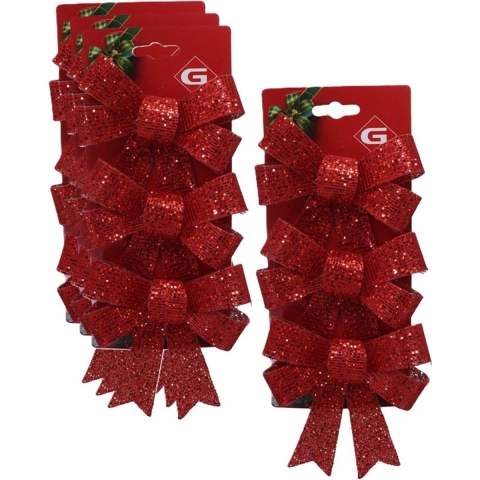 Kerstornamenten strikken - 12x st - rood - 10 x 13 cm - kerstboomstrikjes -