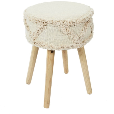 Bijzet krukje model Macrame Tangers - naturel - dennenhout - D30 x H41 cm - Meubels - Zitten -