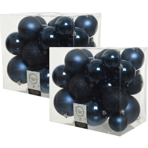 52x stuks kunststof kerstballen donkerblauw (night blue) 6-8-10 cm -