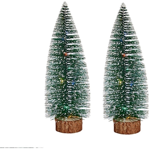 2x stuks kleine/mini decoratie kerstboompjes van 30 cm met gekleurde LED lichtjes -