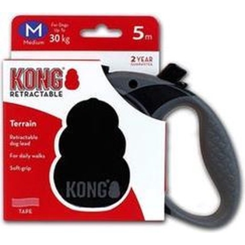 KONG Terrain Rollijn – Hondenriem – Met remsysteem - Tot 30 kg - M - 5 Meter - Zwart