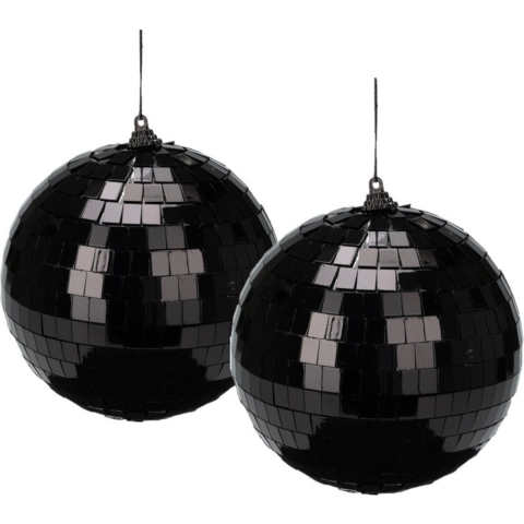Grote discobal kerstbal /spiegel kerstballen- 2x -zwart -15cm -kunststof -