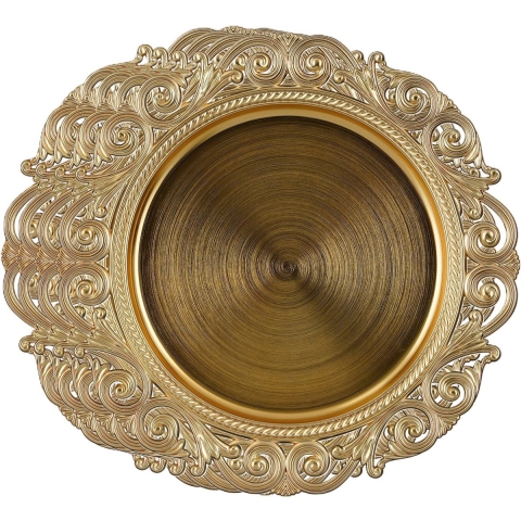 Diner/kerstdiner onderborden - 4x st - goud - D32,5 x H2 cm - gerecycled plastic - rond -