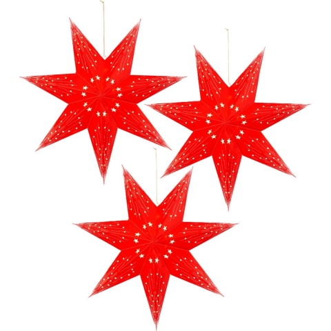 Verlichte kerststerren - 3x - rood - 40 cm - op batterijen - 20 led lampjes - warm wit -