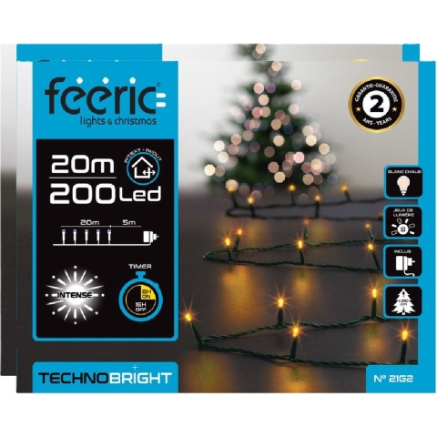 Kerstverlichting - 2x st - warm wit - 20 meter - 200 led lampjes - groen snoer - 8 functies -