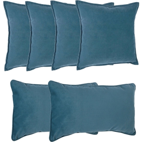 Bank/sierkussens huiskamer Sophia - set 6x stuks - Blauw - polyester - met rits - In 2 formaten -