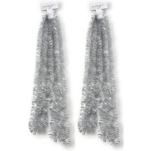6x stuks zilveren kerstslinger 270 cm kerstboom versieringen -