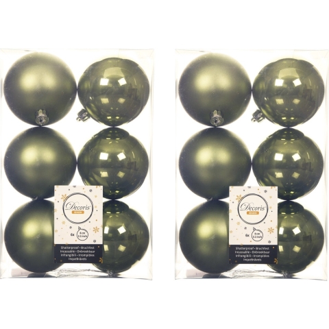 24x stuks kunststof kerstballen mos groen 8 cm glans/mat -