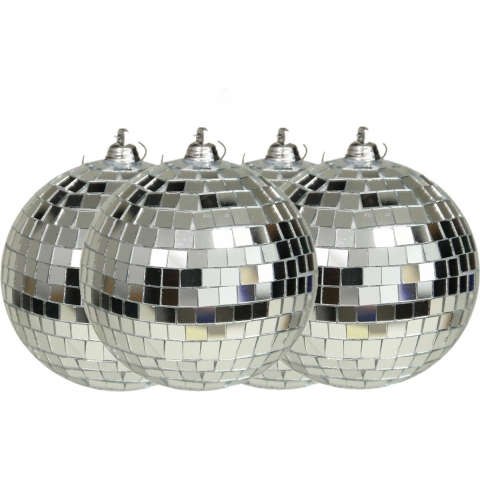 Grote discobal kerstballen - 4x stuks - zilver - 10 cm - kunststof -