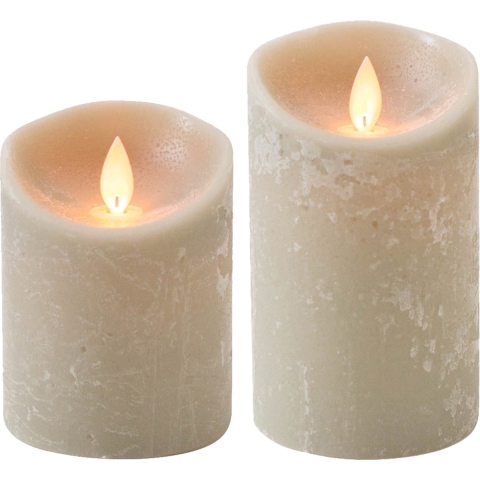 LED kaarsen/stompkaarsen - set 2x - taupe - H10 en H12,5 cm - bewegende vlam -