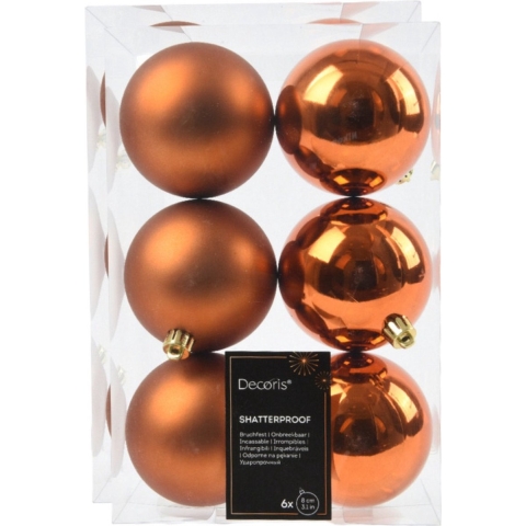 Decoris kerstballen - 18x stuks - 8 cm - koper/cognac bruin - kunststof -