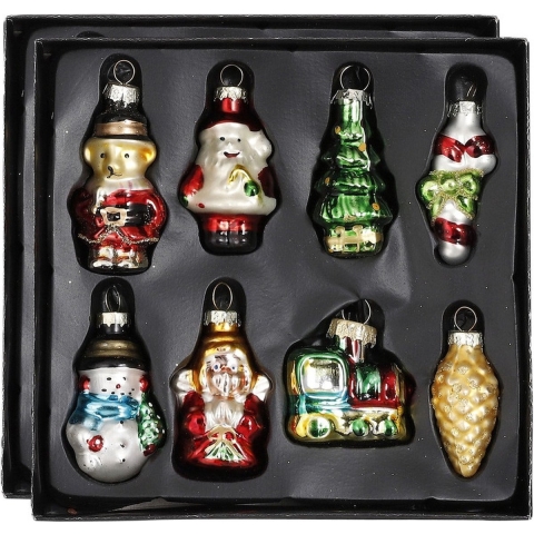Kersthangers figuurtjes - 16x stuks - glas - kerstornamenten set - 15,5 x 15 cm -