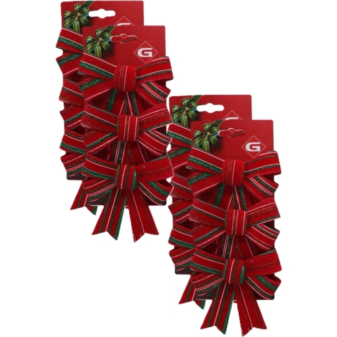 Kerst ornamenten strikken - 12x st - donkerrood - 10 x 13 cm - strikjes/kerststrikjes -