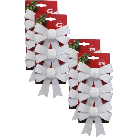 Kerst ornamenten strikken - 12x st - wit - 10 x 13 cm - kerstboomstrikjes -
