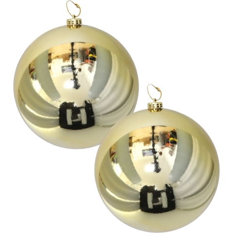 Grote decoratie kerstballen - 2x - goud - 20 cm - kunststof - glimmend - kerstversiering -