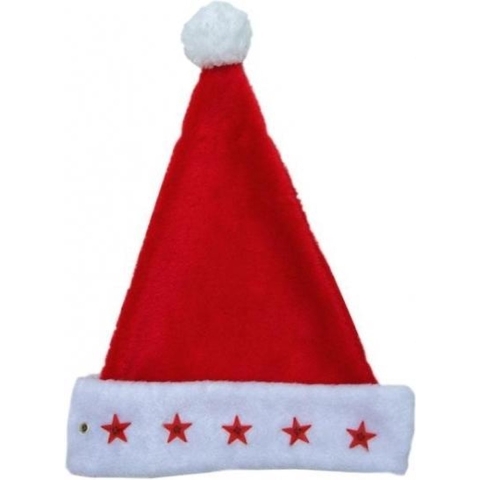 20x stuks pluche kerstmutsen met lichtjes -