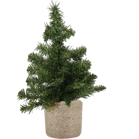 Mini kunstboom/kunst kerstboom groen 45 cm met naturel jute pot -