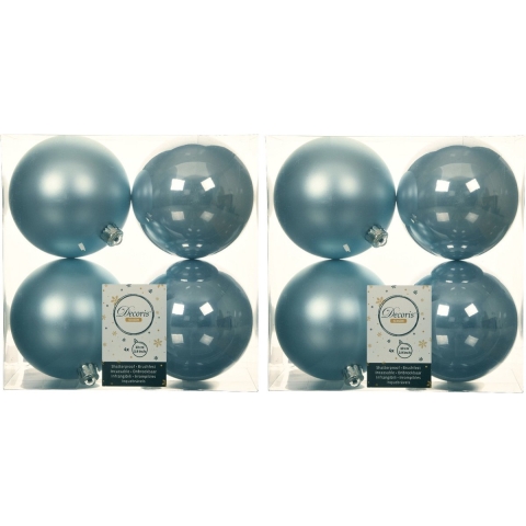12x stuks kunststof kerstballen lichtblauw 10 cm glans/mat -