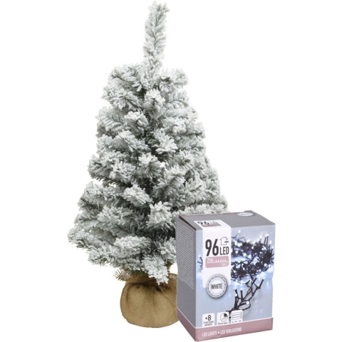Mini kerstboom met sneeuw en helder witte verlichting 60 cm -