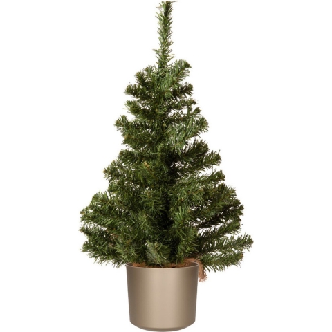 Mini kerstboom groen - in grijze kunststof pot - 60 cm - kunstboom -