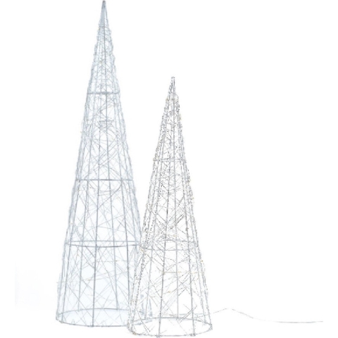 LED kegels kerstverlichting - 2x st - zilver - H40 en H60 cm - metaal - kerstboom lampen -