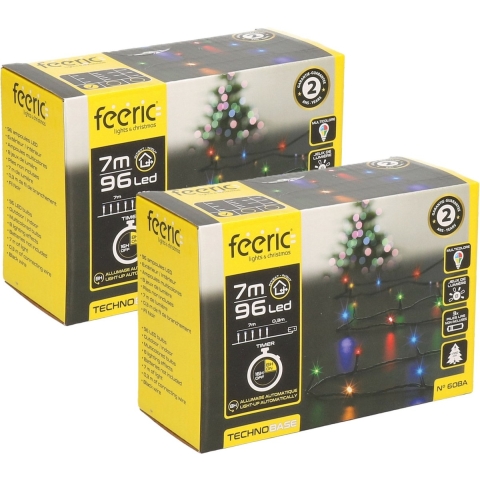 Kerstverlichting - set van 2x st - gekleurd - 7 m- 96 leds - zwart snoer - op batterij -