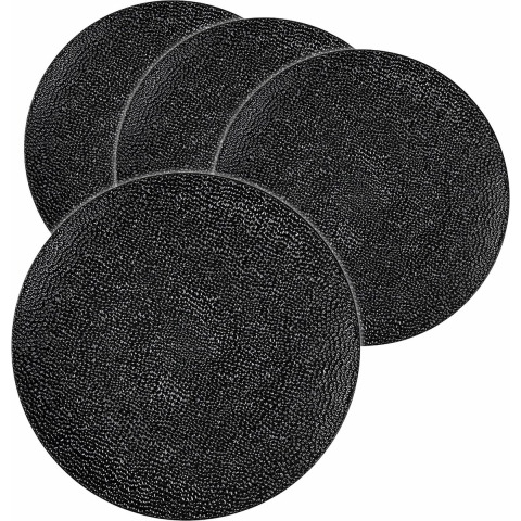 Diner/kerstdiner onderborden - 4x st - zwart gehamerd - kunststof - D33 cm - rond -
