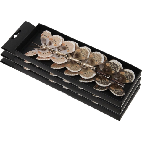 Kerst vlinders op clip - 18x st - bruin tinten - 8 cm - kunststof - kerstboomversiering -
