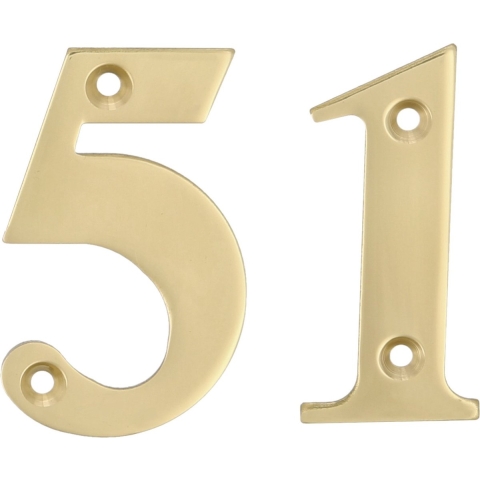 AMIG Huisnummer 51 - massief messing - 10cm - incl. bijpassende schroeven - gepolijst - goudkleur -